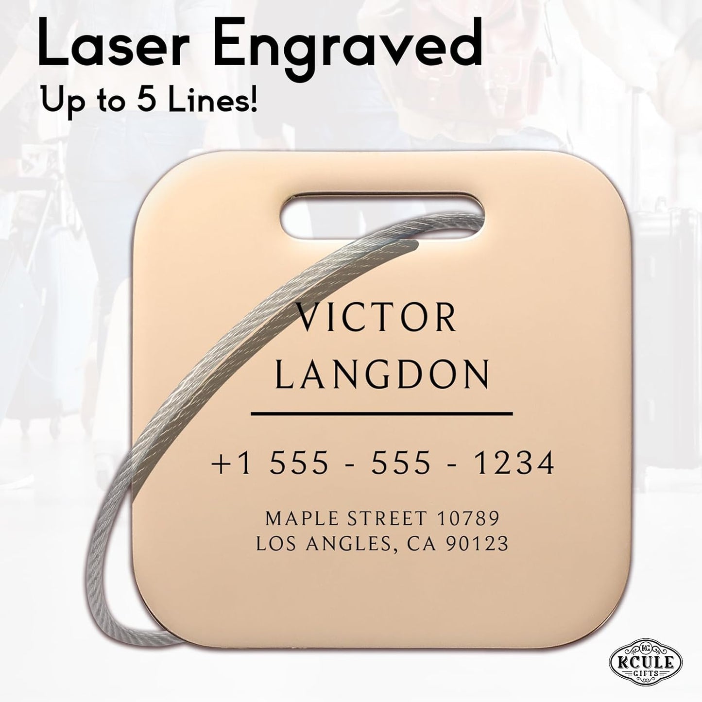 Stainless Luggage Tags for Suitcases: Metal Personalized Luggage Tags and Bags with Customizable Texts (Rose Gold)