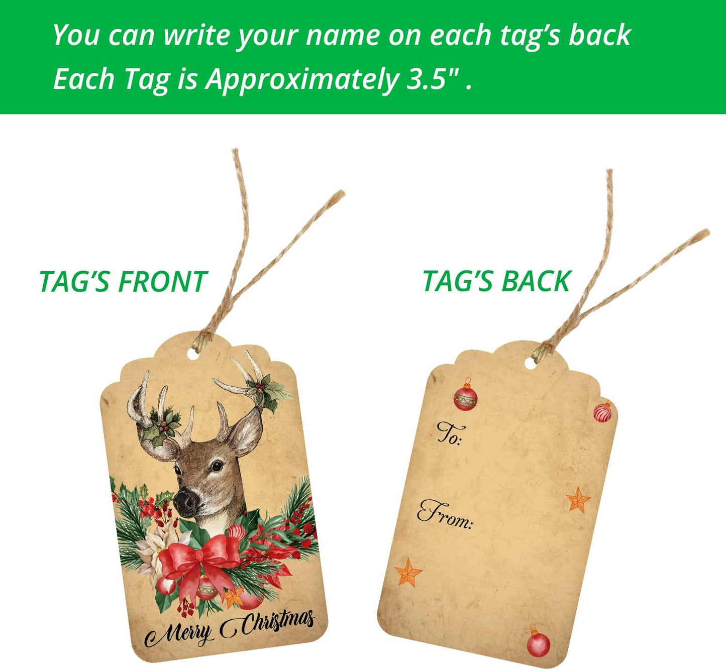 Christmas Gift Tags 60 Count with Untied String 15 Assorted Foil, Printed Designs for DIY Xmas Present Wrap and Label Package Name Card