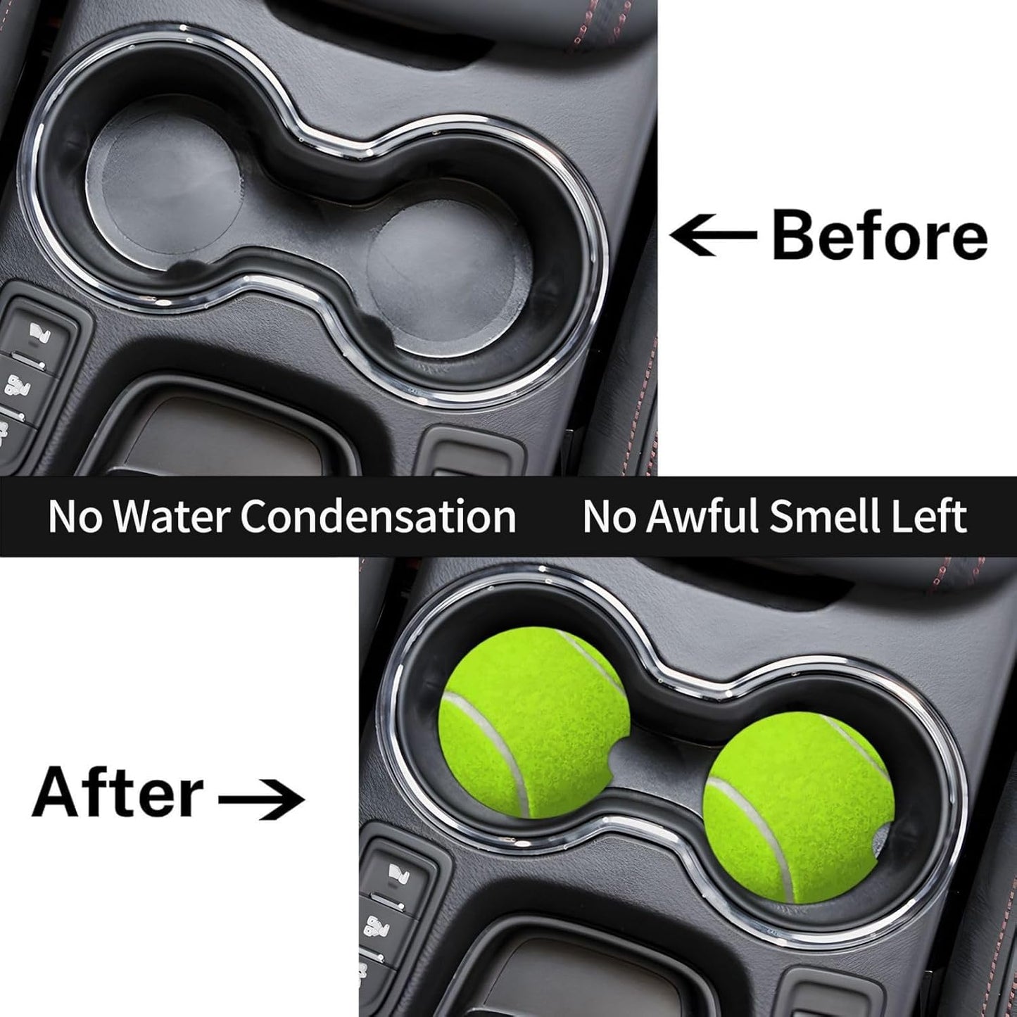 Car Cup Holder Coasters, Tennis Ball Car Coasters for Cup Holder Drinks, 2 Pack Ceramic Cute Auto Interior Accessories for Women Men