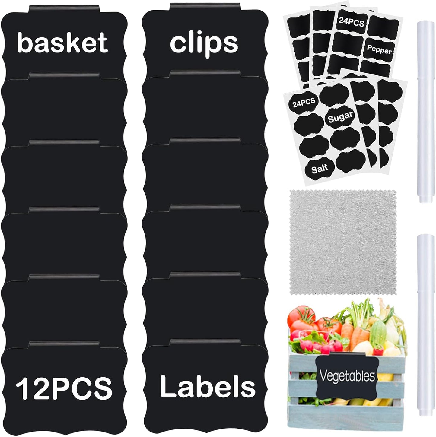 Clip-On Chalkboard Labels - Organize with Ease! Perfect for Baskets, Bins, and Containers - Clips Bin Labels & Chalk Tags