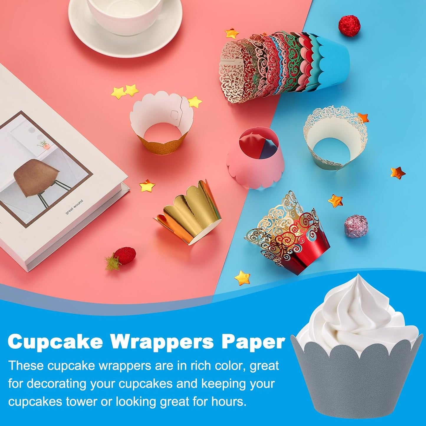 PATIKIL Cupcake Wrappers Paper, 50 Pack Baking Cups Standard Wave Decoration for Anniversary Birthday Weddings and Parties, Navy Black