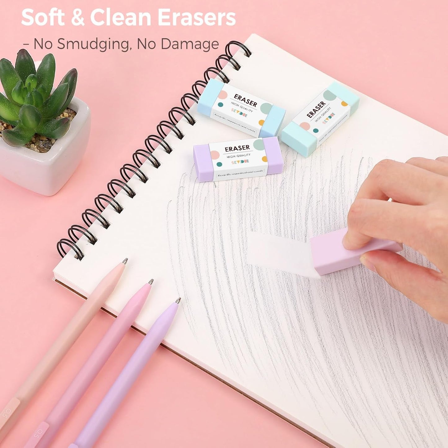 SKYDUE Cute Mechanical Pencils Set, 0.5mm & 0.7mm Mechanical Pencils, 360PCS HB Lead Refills, 4PCS Pastel Erasers, Pastel Aesthetic School Supplies for Writing, Drawing and Sketching