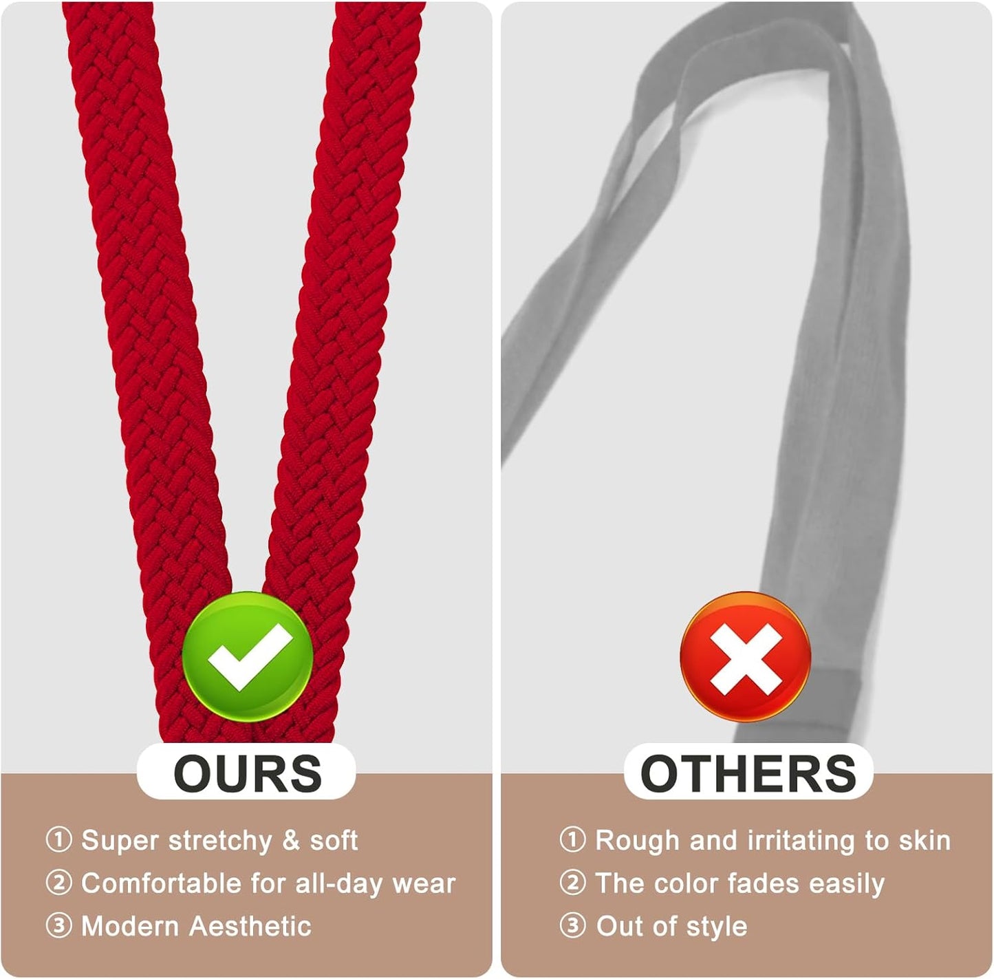 Fishent Stretchy Thin Lanyards for Keys ID Badges, Cute Long Teacher Neck Key Lanyard Keychains for Women Men Wallet Phone(Red)