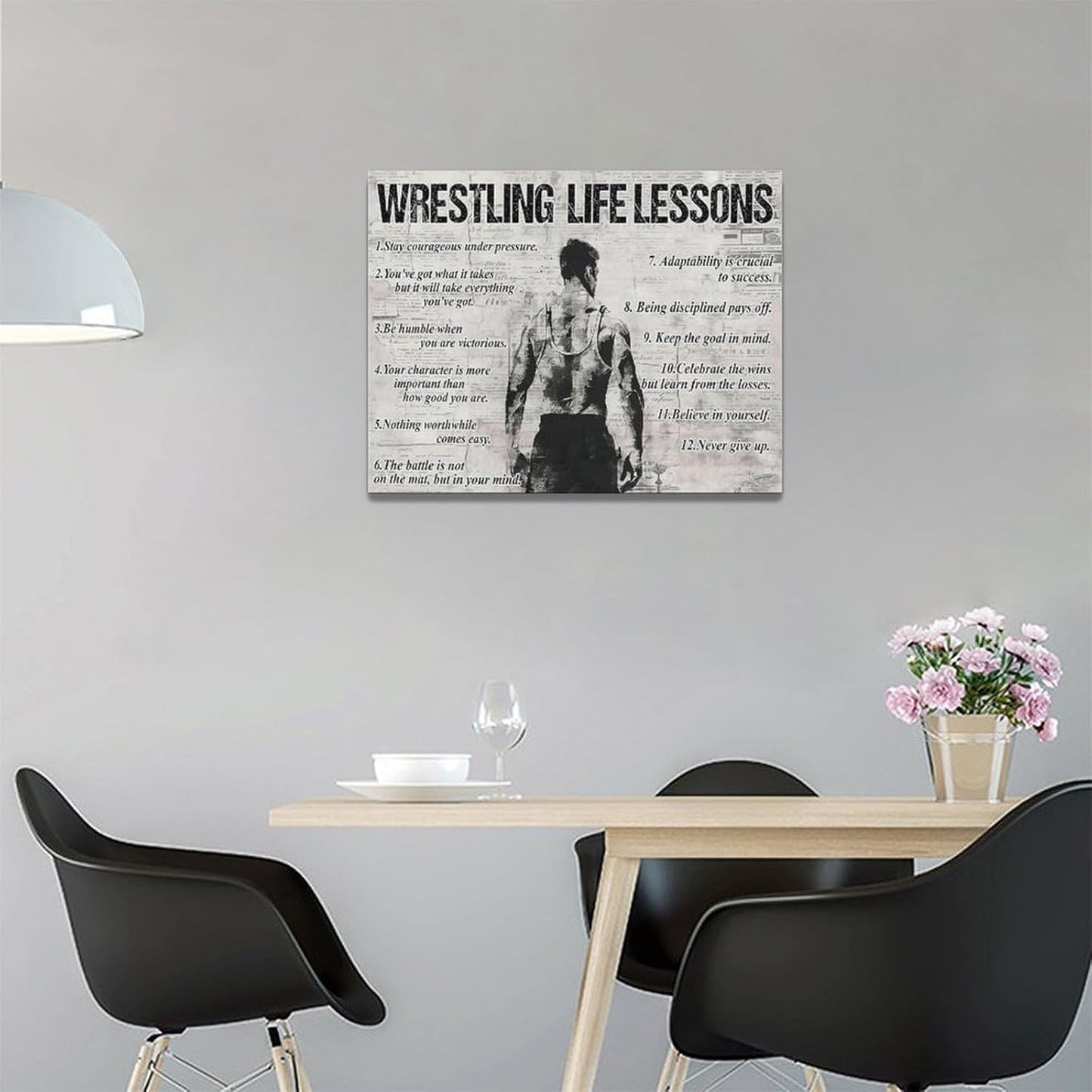 Wrestling Sports Wall Art Wrestling Life Lessons Wall Decor Wrestling Sign Retro Poster Boy Men Motivational Decorations Canvas Print Painting Artwork for Bedroom Bathroom Living Room Gym 16"x12"