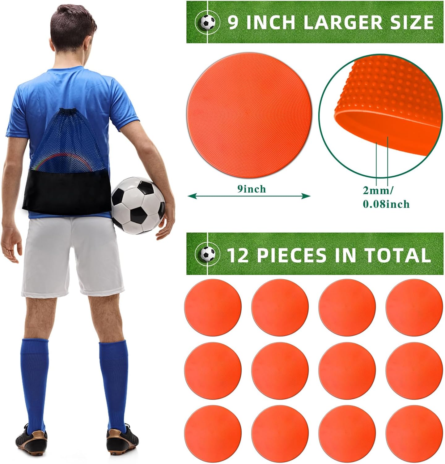 Poly Spot Markers 9 inch Non-Slip Rubber Agility Training Markers Floor Dots Flat Field Cones for Football, Soccer, Basketball, School Exercise Drills, Dance Practice