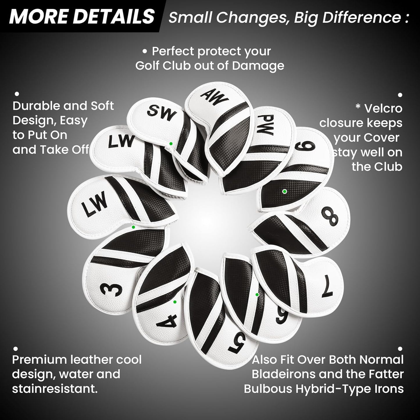 Golf Club Covers Iron Value 12 Pack Stylish Synthetic Leather Headcover, Embroidery Numbers Head Covers Universal Protector Fit Main Iron Wedge Clubs, Accessories Travel for Men Women