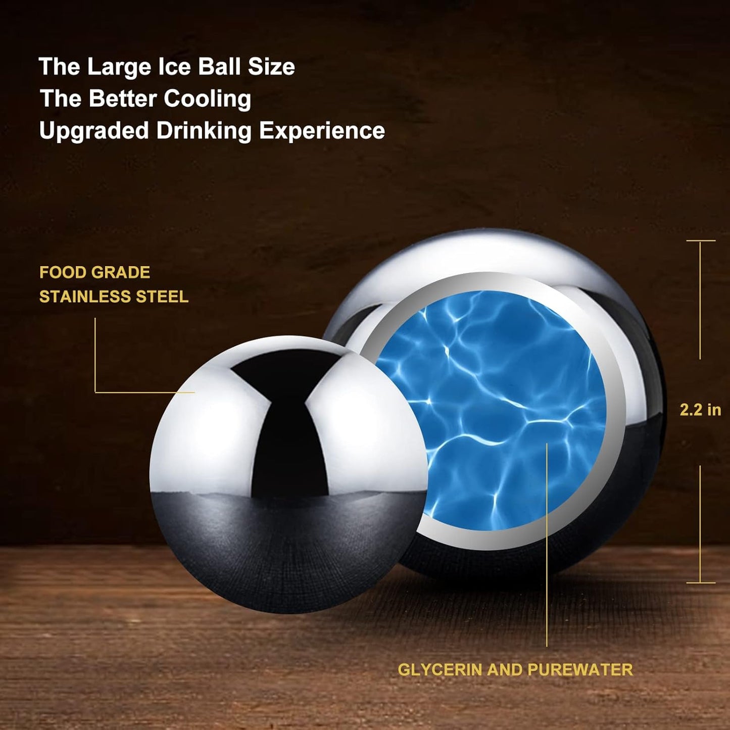 Whiskey Balls Whiskey Stones Stainless Steel Metal Ice Cube Golf Ball 2.2" Wine Ice Balls Gifts Set of 2 for Men Dad Christmas, Anniversary Birthday Gifts