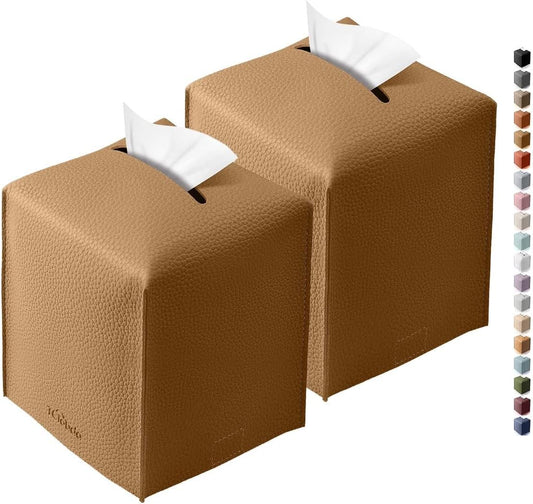 Tissue Box Cover for PU Leather, Modern Simple Solid Color Holder Square Tissue Bag, Ideal for Bathrooms,Office,Car,Nightstand,Outdoor Tent,Dining Table,5"X5"X5", Double Bronze