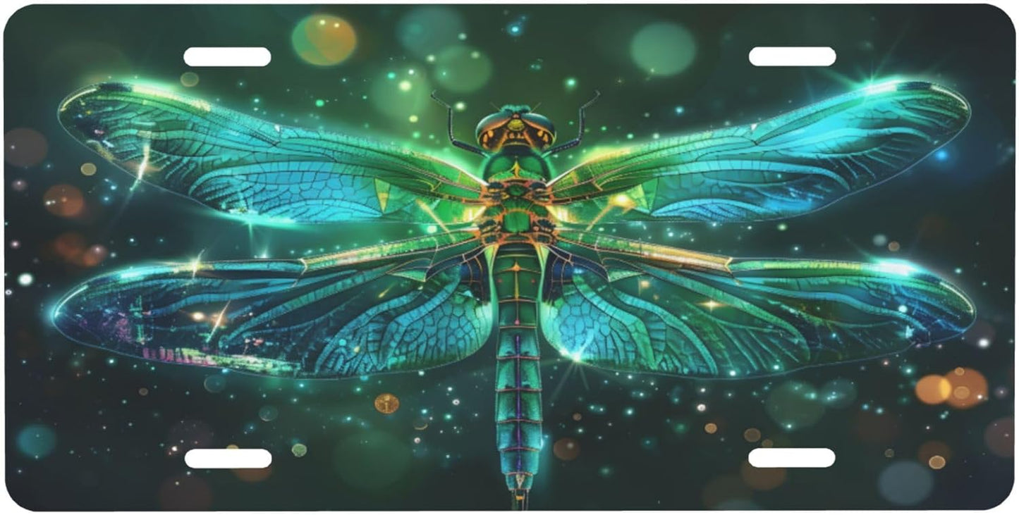 Animal Dragonfly Art License Plate Funny Aluminum Front License Plates Decorative Waterproof Rust-Free Metal Car Plate Covers for Women Men Car Tag Accessories fit Truck SUV Rv 12 X 6 Inch