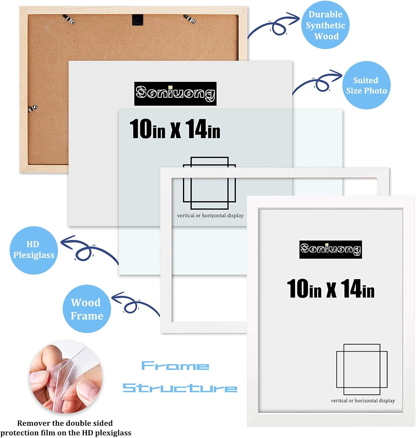 10x14 inch Wood Picture Frames for Wall Hanging,Diamond Painting Frames Rectangle Baby Scan Picture Frame for Family Walls Decoration,Anniversary,Wedding,Christmas,Halloween,Shower,Certificate (White)