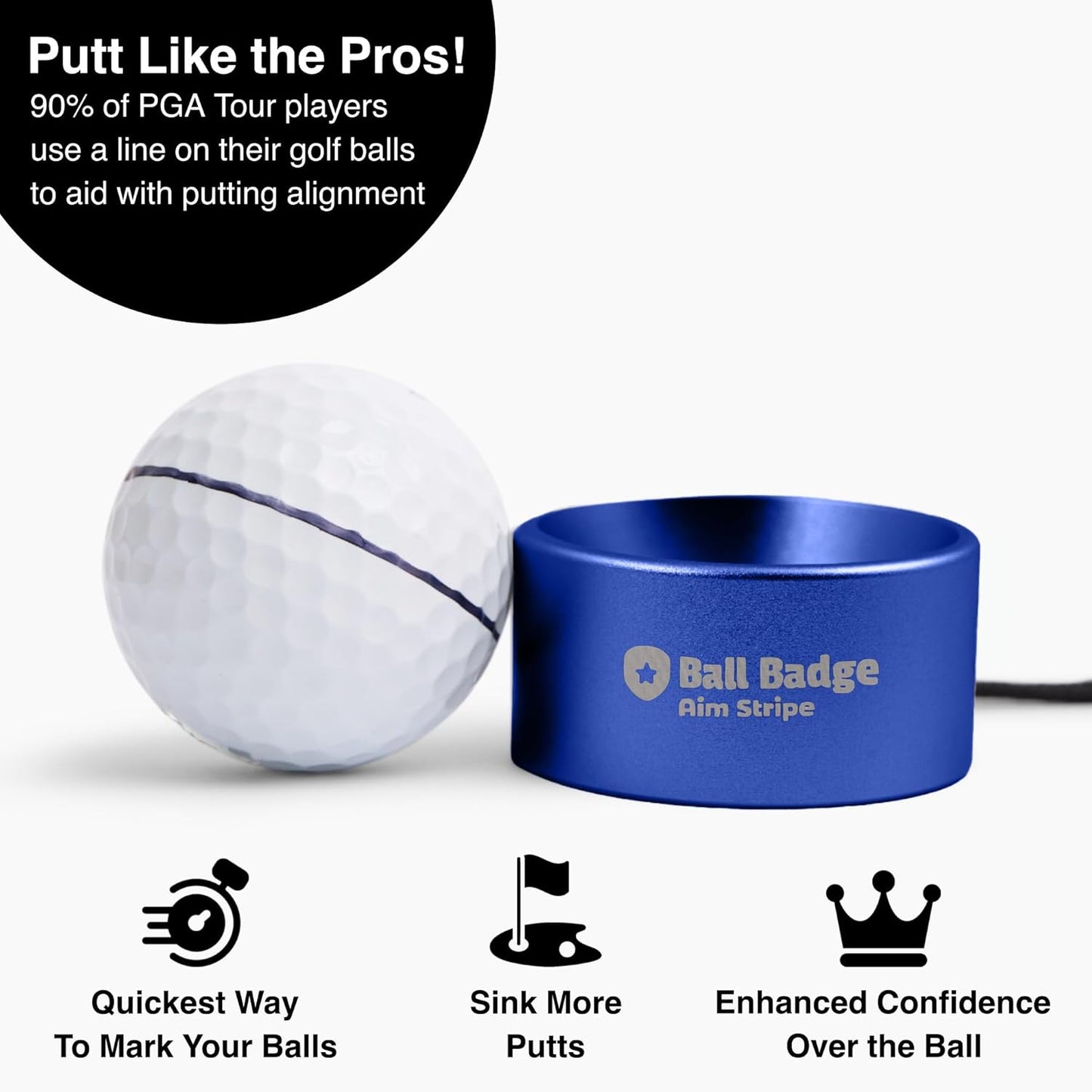 Ball Badge Aim Stripe - 360 Degree Golf Ball Line Marker Kit with Golf Bag Attachment for Perfect Alignment and Precision Putting