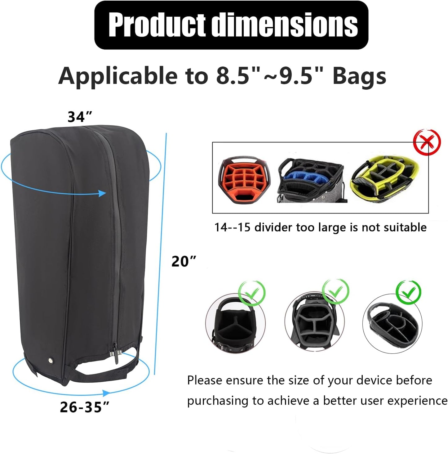Golf Bag Rain Hood,Golf Bag Cover Club Waterproof Covers Accessories Caddy Head Protector,Accessory Zipper Protective Dustproof Top Rainproof for Mens Women Golfer,Tour,Stand Bags