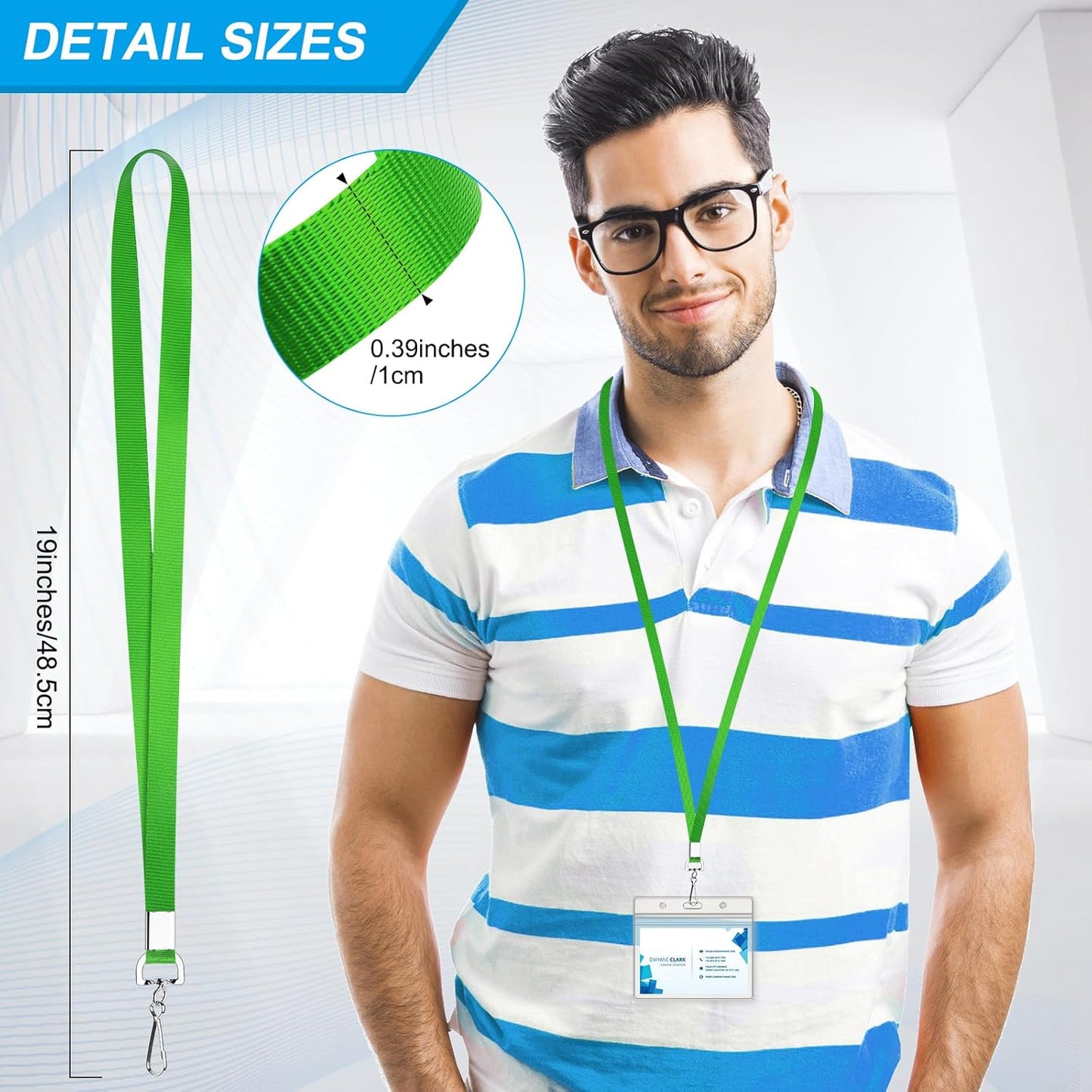 50 Pack Green Nylon Flat Lanyard with Swivel Hook and Badge Clip for ID Badge Holder