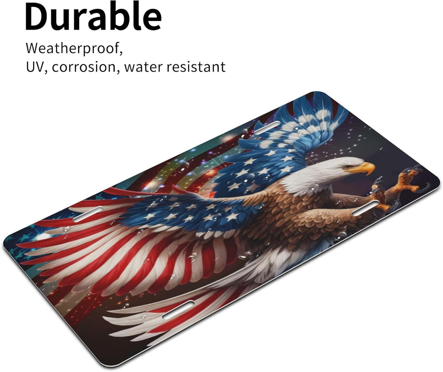 Front License Plate for Car Designs Animal Eagle America USA Stainless License Plate Cover Holder for Men Women Metal Aluminum Decorative Accessory Vanity Tag Standard 6 X 12 inch (4 Holes)