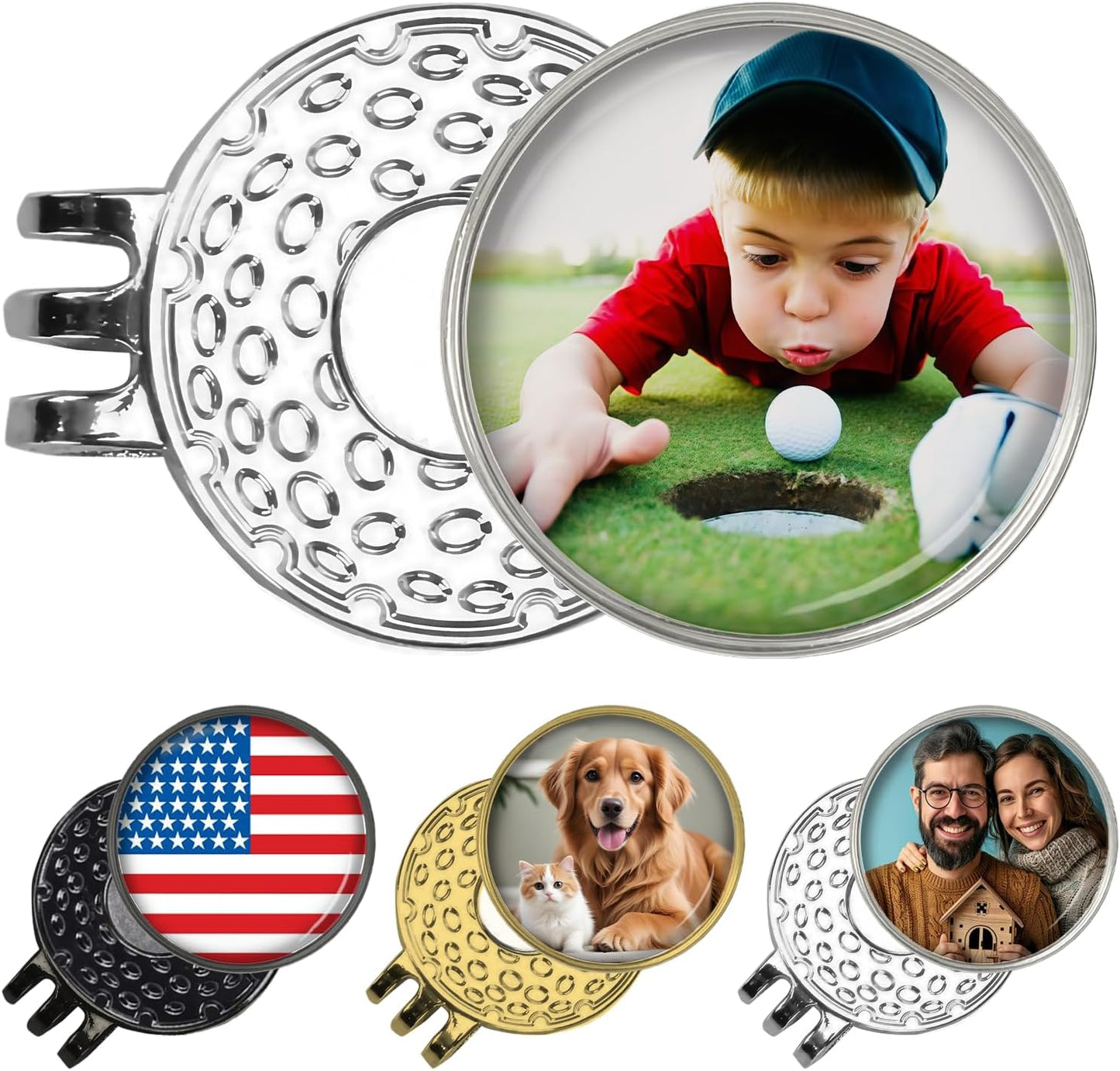 xrlsg Custom Golf Ball Marker and Hat Clip 1 Set, Magnetic Hat Clip with Your Personalized Photo Logo for Golfers, Boyfriend