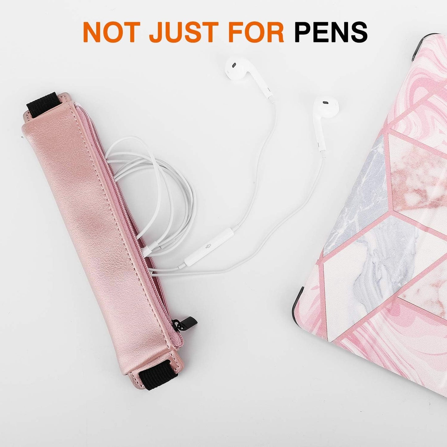 MoKo Pencil Case (2 Pack), PU Leather Pen Pencil Pouch Holder Stationery Zipper Bag with Elastic Strap for Pens, Pencils, Markers, Eraser - Printing & Gold Pink