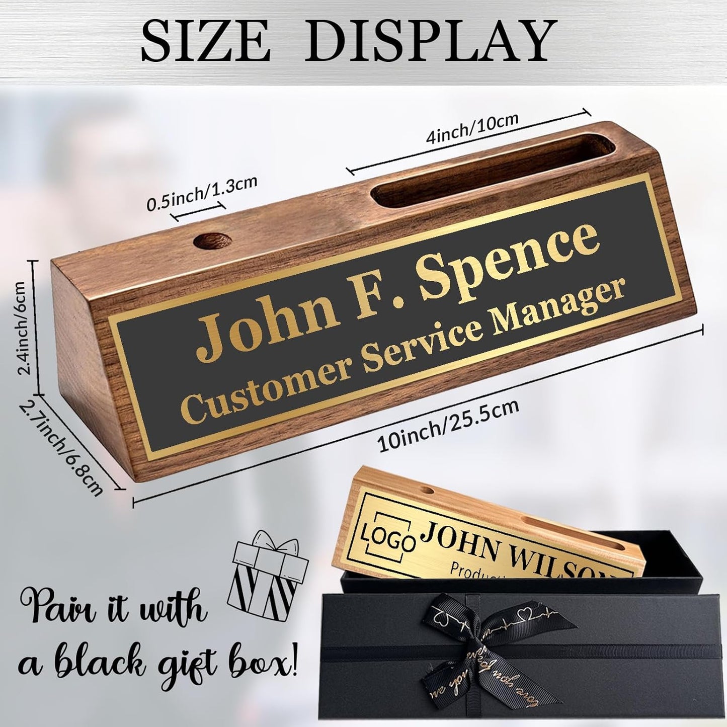 Custom Wooden Personalized Desk Name Plaque with Name Title - Office Desk Accessories & Gifts for Coworkers, Employees, Manager, Boss, Teacher