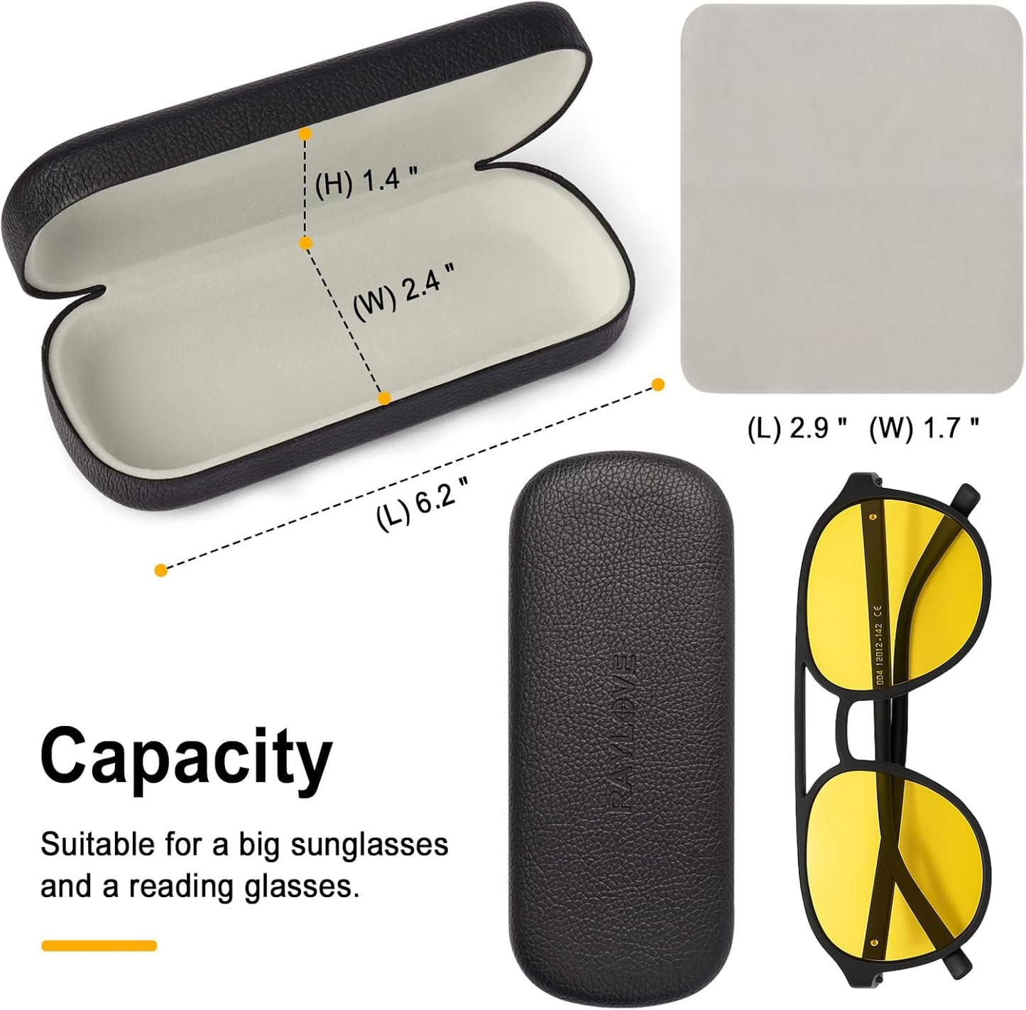 RayLove Glasses Case Hard Shell Eyeglass Case with Cleaning Cloth, PU Leather Protective Eye Glass Cases Fits Most Sunglasses