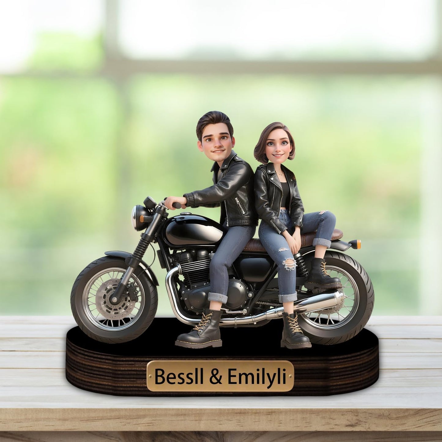 Personalized Motorcycle Couple Cartoon Portrait Desktop Ornament Custom Name Unique Acrylic Desk Decor Gift For Husband Wife Couple Birthday Xmas Anniversary (style 33)