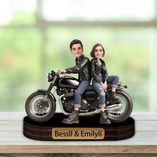 Personalized Motorcycle Couple Cartoon Portrait Desktop Ornament Custom Name Unique Acrylic Desk Decor Gift For Husband Wife Couple Birthday Xmas Anniversary (style 33)