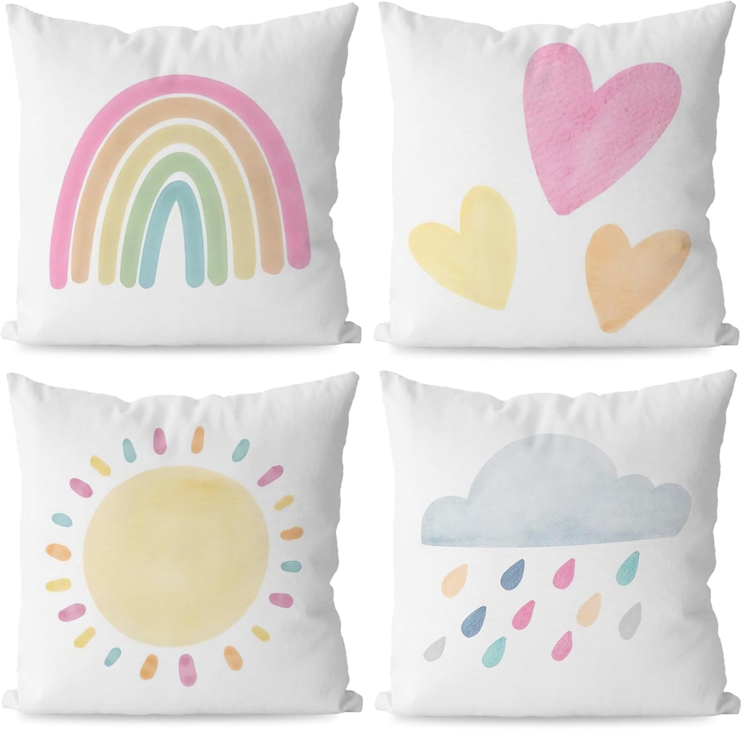 KEUSPI Rainbow Pillow Covers Decor for Toddler Girl Bedroom Little Girl Room Decor Playroom Pillows for Girls Kid Rainbow Room Decor for Nursery Classroom Decor Pastel Pillow Covers 18x18 Set of 4
