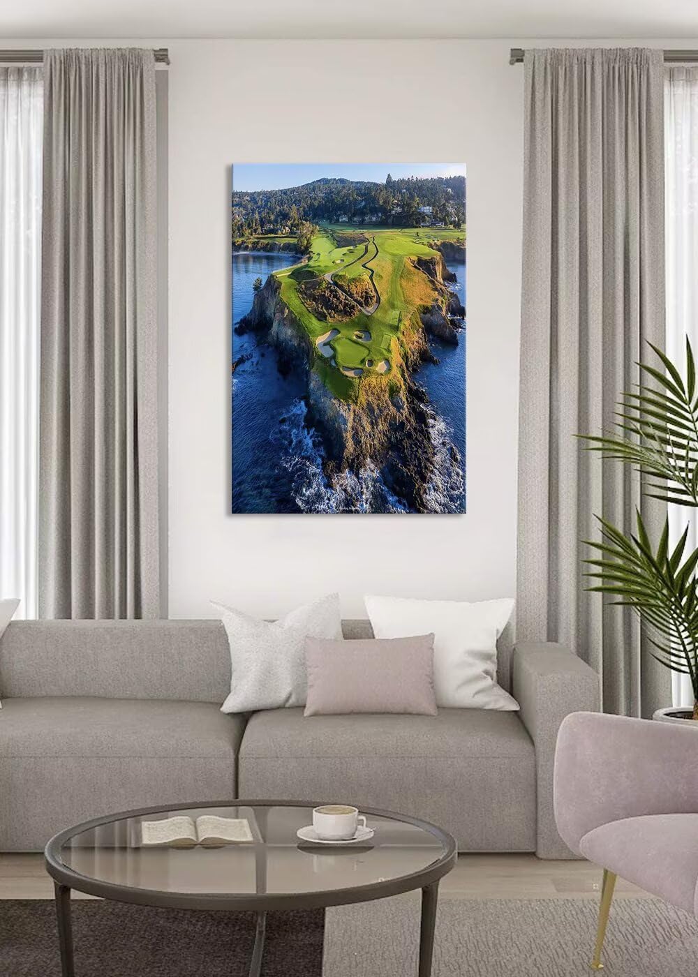 Pebble Beach Golf Course Canvas Wall Art for Living Room Bedroom Bathroom Home Decorations Sports Landscape Office Room Decor Golf Framed Artwork Giclee Prints Ready to Hang(12''W x 18''H)