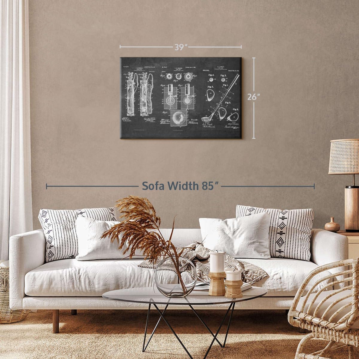 ElephantStock Golf Patents Canvas - 1 Panel Sports Patent Wall Art Decor - Sports Decorations for Boys Room - Wall Art and Office Decor - 39" X 26"