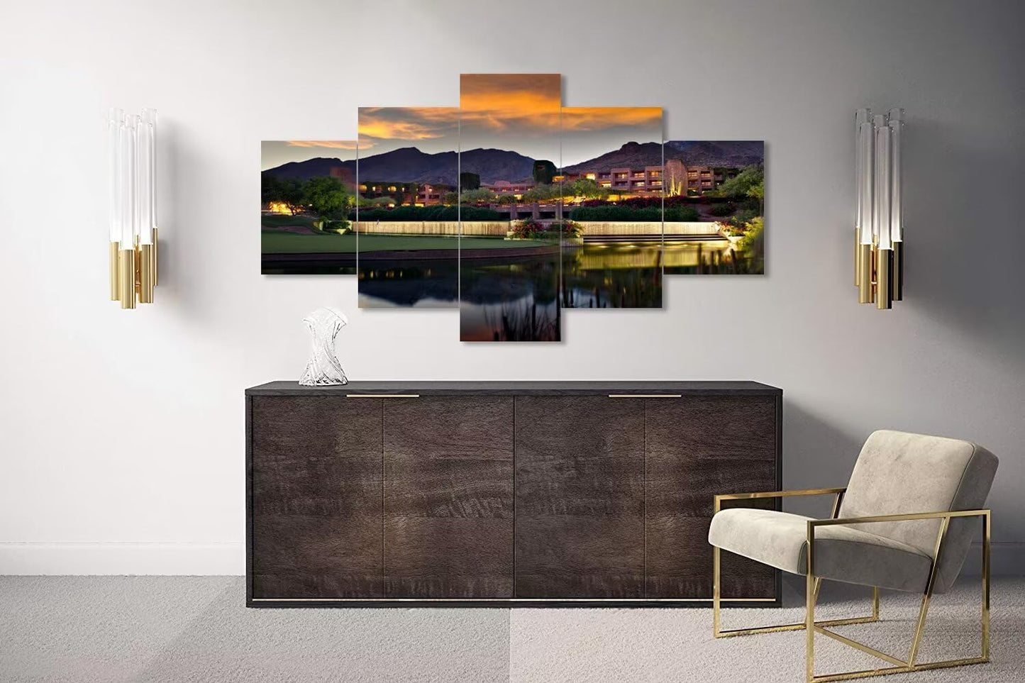 chenchenArt Foothill Mountains Golf Course Wall Art for Office Living Room Bedroom Home Decorations Golf Course Pictures Posters Canvas Prints Modern Artwork Framed Ready to Hang(60''W x 40''H)