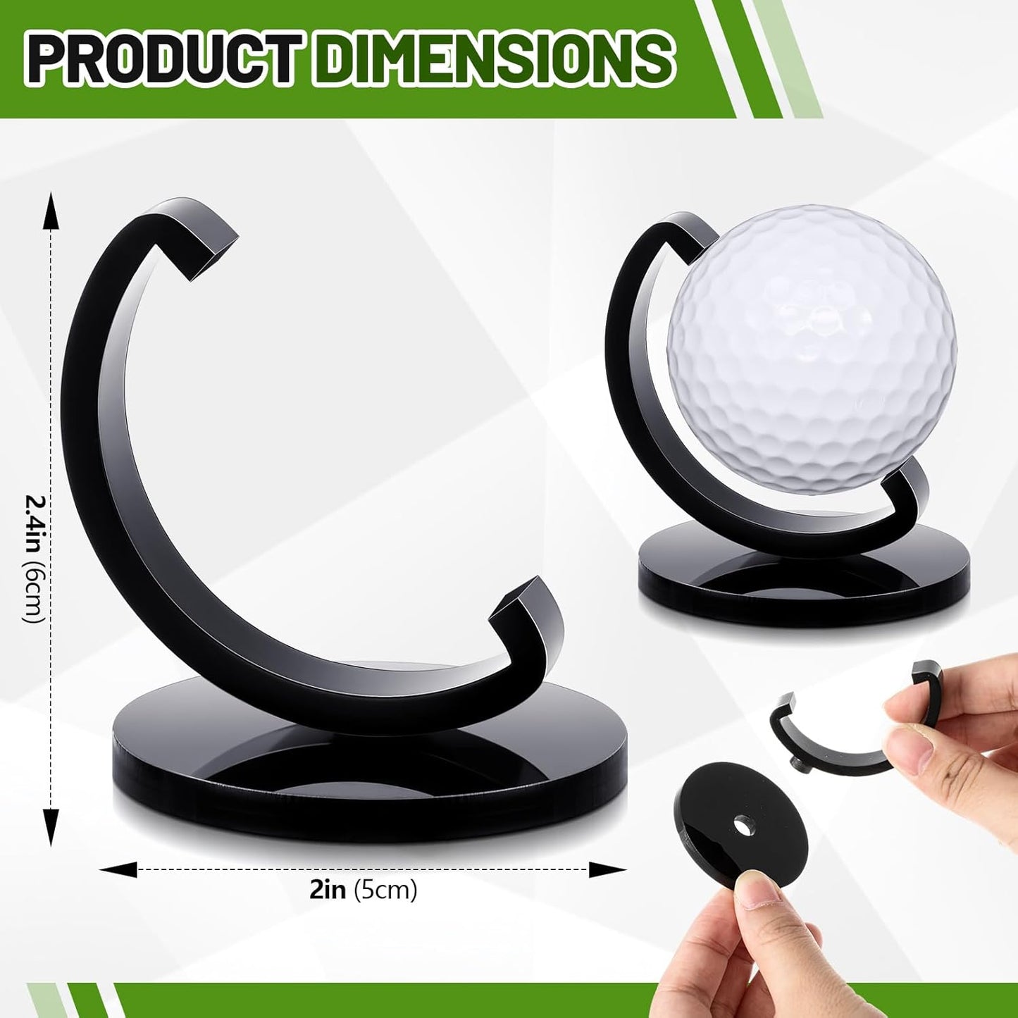 Wenqik 2 Pcs Globe Shaped Golf Ball Display Stand Tabletop Acrylic Ball Holder Single Hole Frame Case for Desk Bookshelf Bookcase Shelf Mantel Decor, Christmas Golf Gift for Dad, Grandfather (Black)