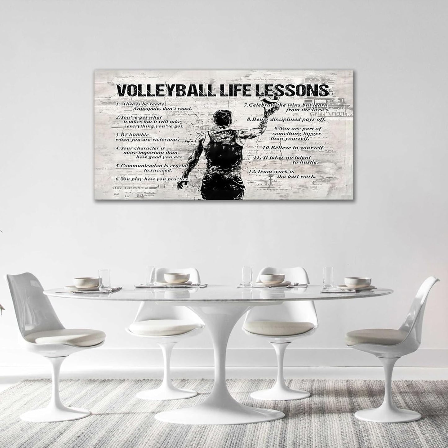 Volleyball Sports Wall Art for Living Room Large Size Volleyball Life Lessons Wall Decor Volleyball Sign Retro Canvas Prints Inspirational Pictures Painting Artwork Home Decoration Bedroom 60"X30"