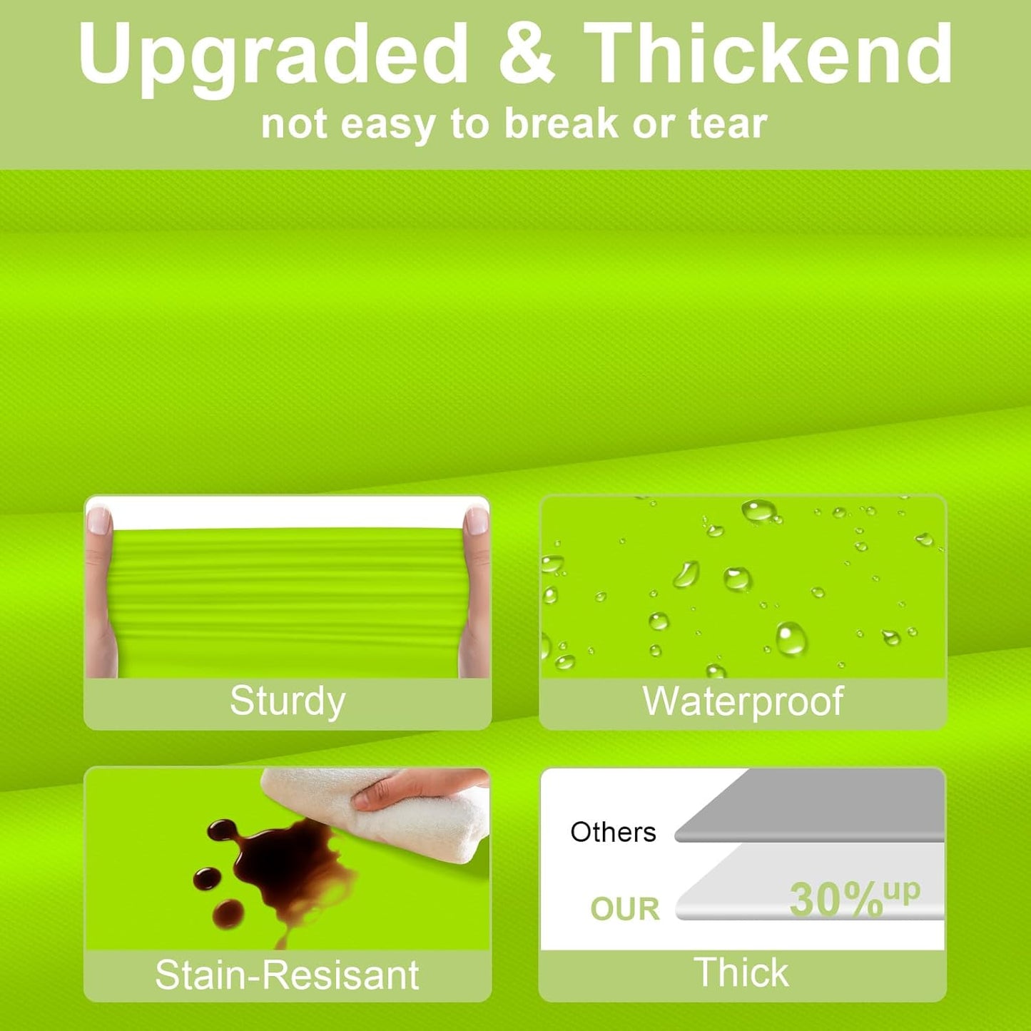 QIKSION Plastic Table Cloth Disposable 2 Pack, 54 x 108 Inch Tablecloths for Rectangle Tables, Lime Green Plastic Table Cover