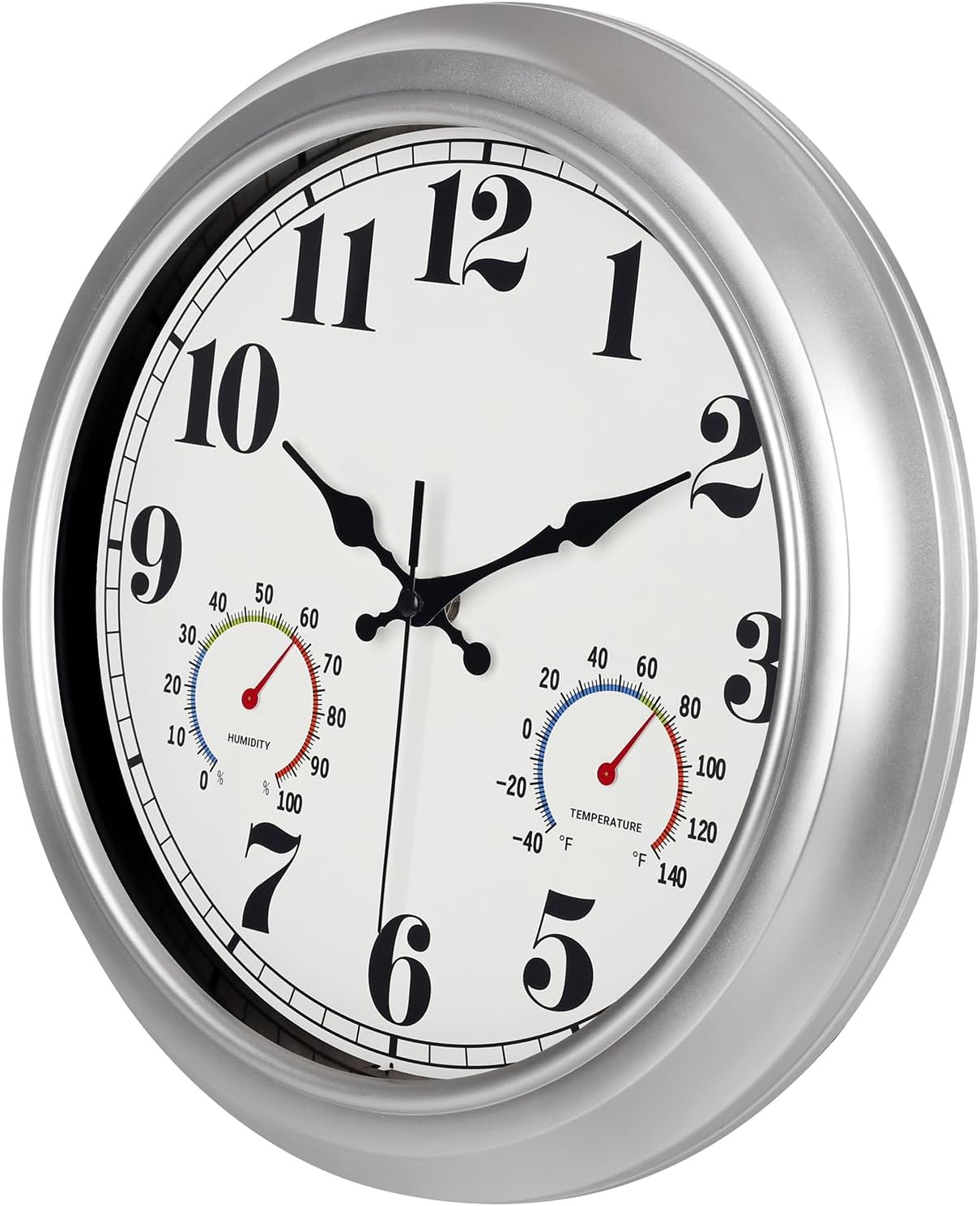 JENLYSTIME 13 Inch Outdoor Clock, Waterproof and Silent, with Thermometer and Hygrometer, Large Numbers for Easy Reading, Perfect for Home,Office,Bedroom,Kitchen,Porch,Garden,Pool(Silver)
