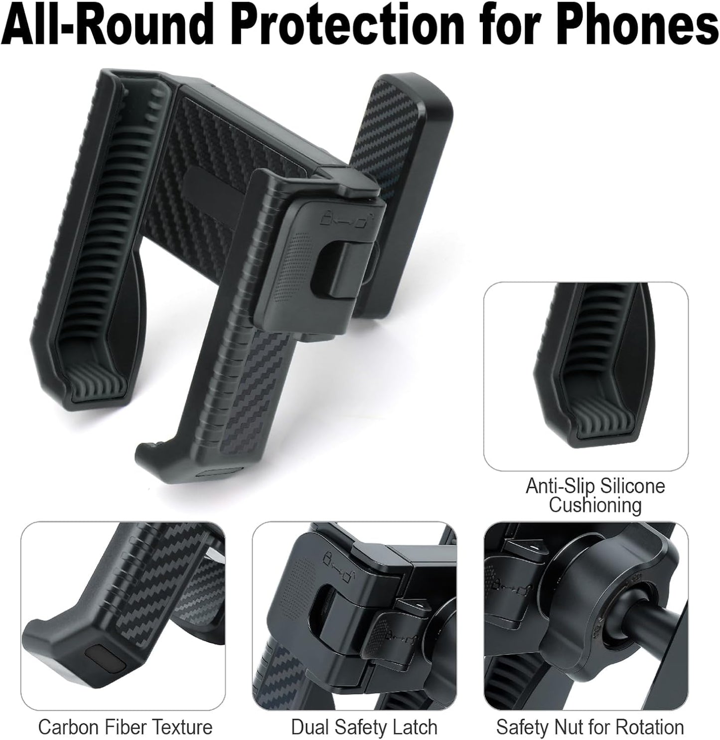 Magnetic Golf Cart Phone Holder, 8 N52 Strong Magnetic Base, Fits EZGO, Club Car, Yamaha, Golf Cart Phone Mount for iPhone, Samsung & Smartphones, Golf Cart Accessories for Men Women, Black