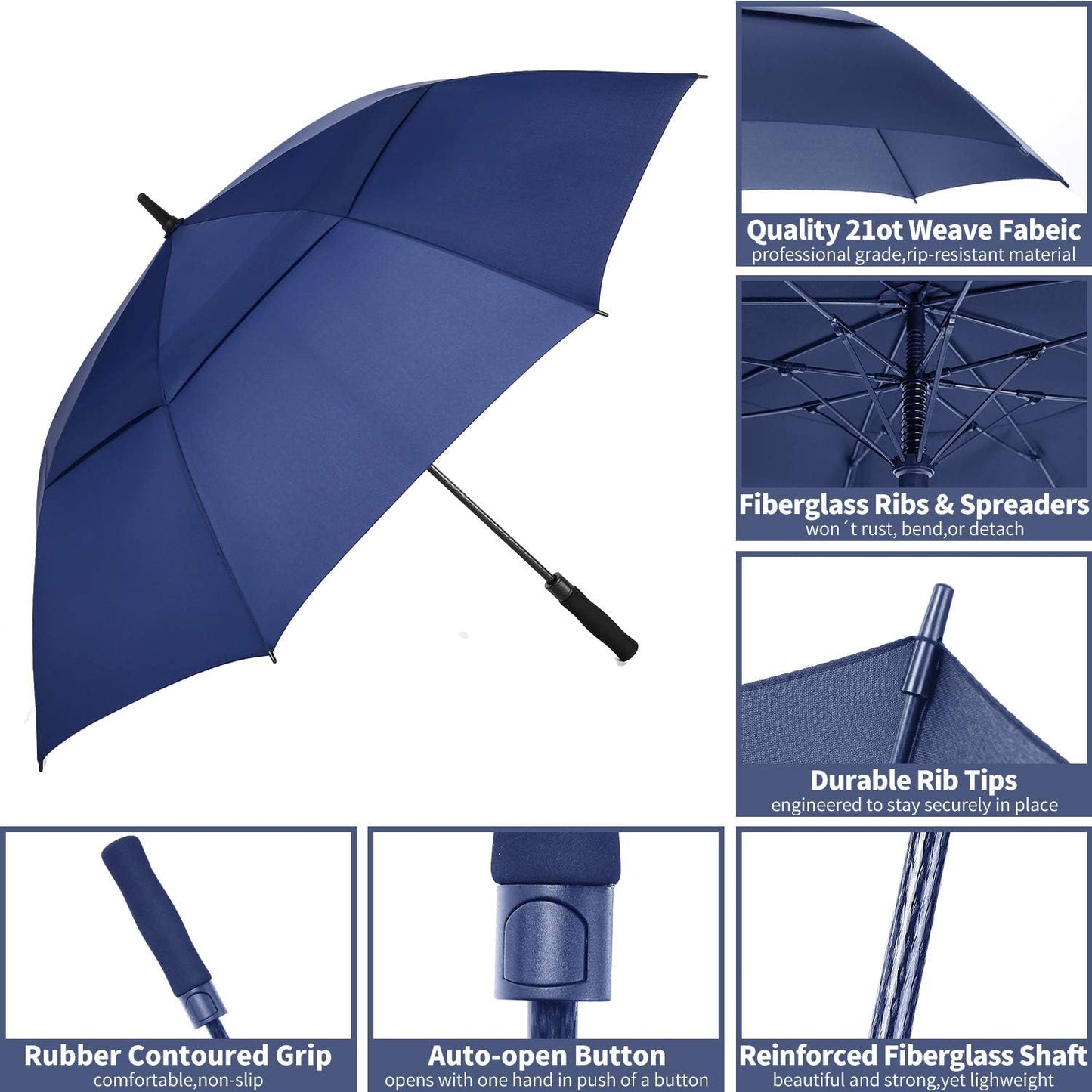 MRTLLOA 6 Pack Golf Umbrella 62/68 Inch Large Oversize Double Canopy Vented Automatic Open Stick Umbrellas for Men & Women
