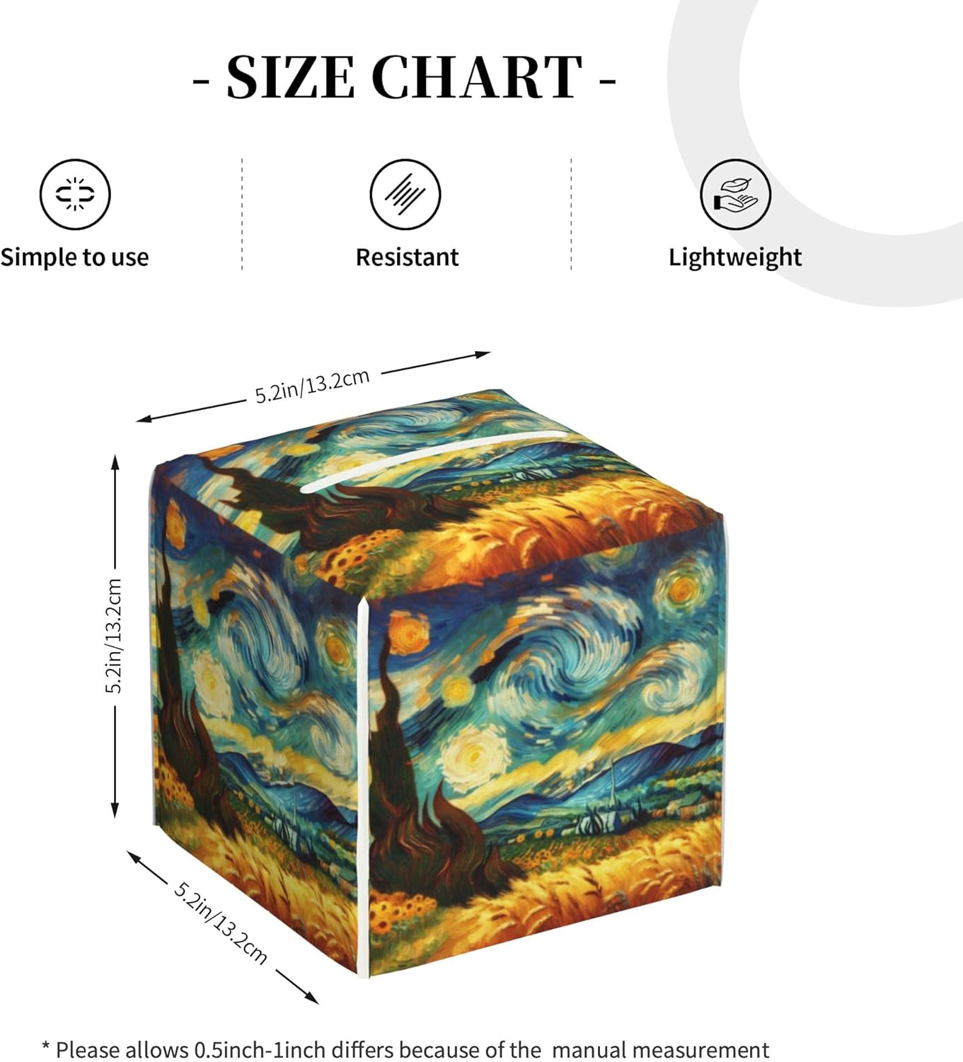 Starry Night Tissue Box Cover Square, Abstract Impressionist Oil Painting Tissue Box Holder Waterproof Leather Facial Paper Organizer Dispenser for Bathroom Home Car Nightstand Vanity Desk