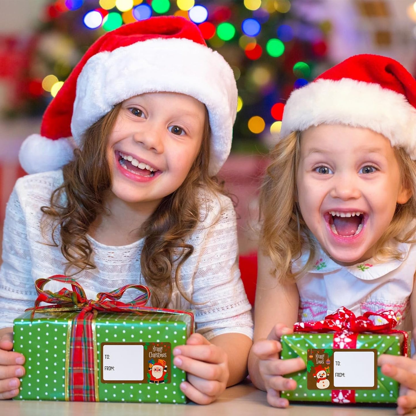 Outus 500 Pieces Christmas Tags Self Adhesive Gift Tags for Xmas Presents Christmas Name Labels Stickers for Wrapping Paper Festival Birthday Holiday Decor(Modern Style,2.76 x 1.57 Inch)