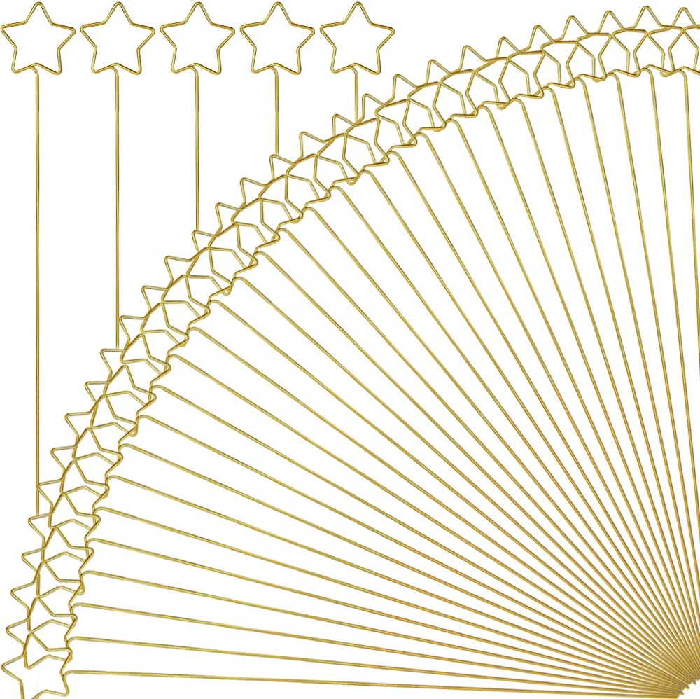 H&W 12''L Golden Ring Loop Star Shape Card Holders 40PCS Floral Picks Clips for Wedding & Flower Arrangements, DIY Craft Wire Clip Table Card Holders Note Photo Picture Memo Cake Topper (Star)