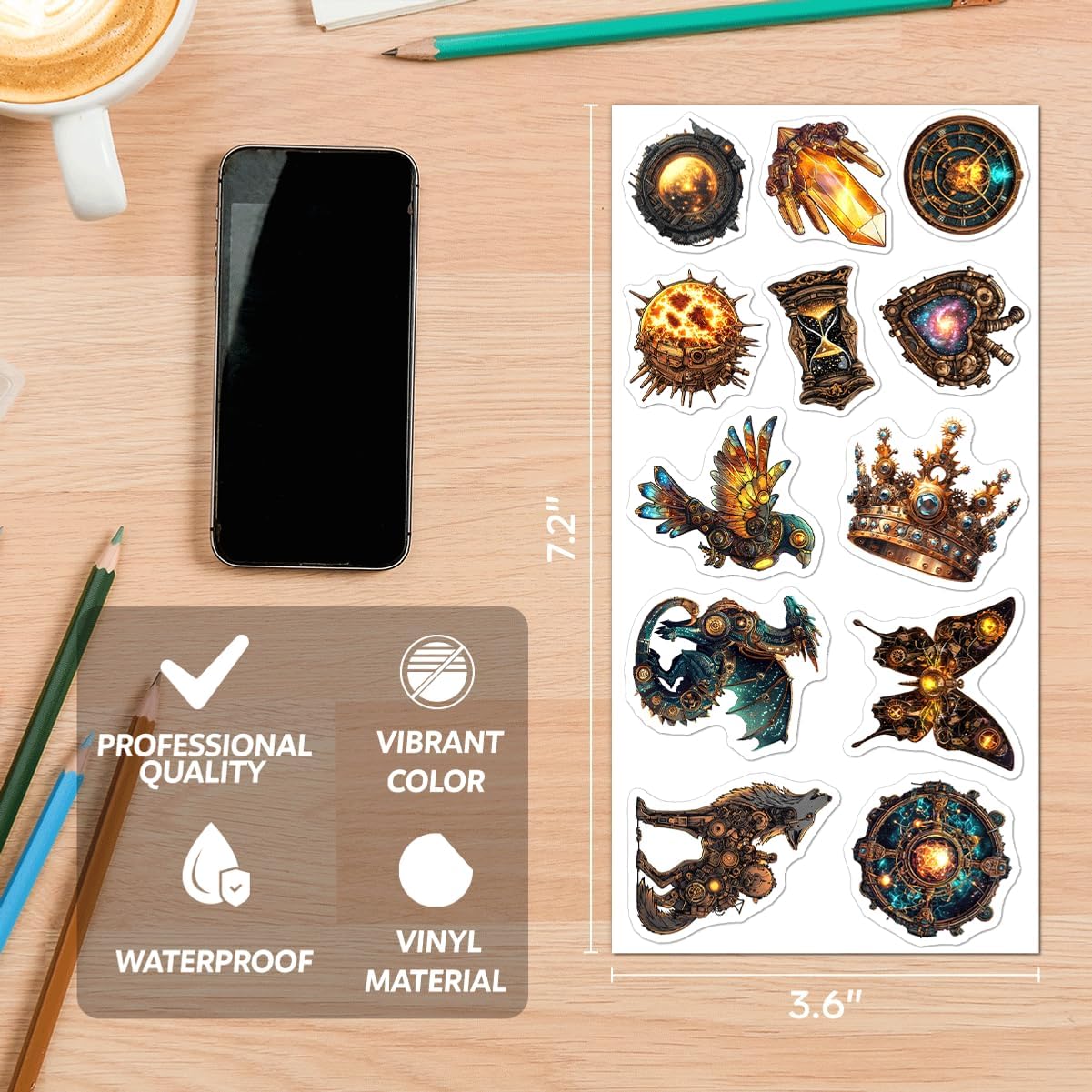 108Pcs Steampunk Space Fantasy Stickers Pack Vinyl Waterproof Decals for Laptop Scrapbook Journaling DIY Water Bottle Guitar Phone Case Suitcase Aesthetic Teens