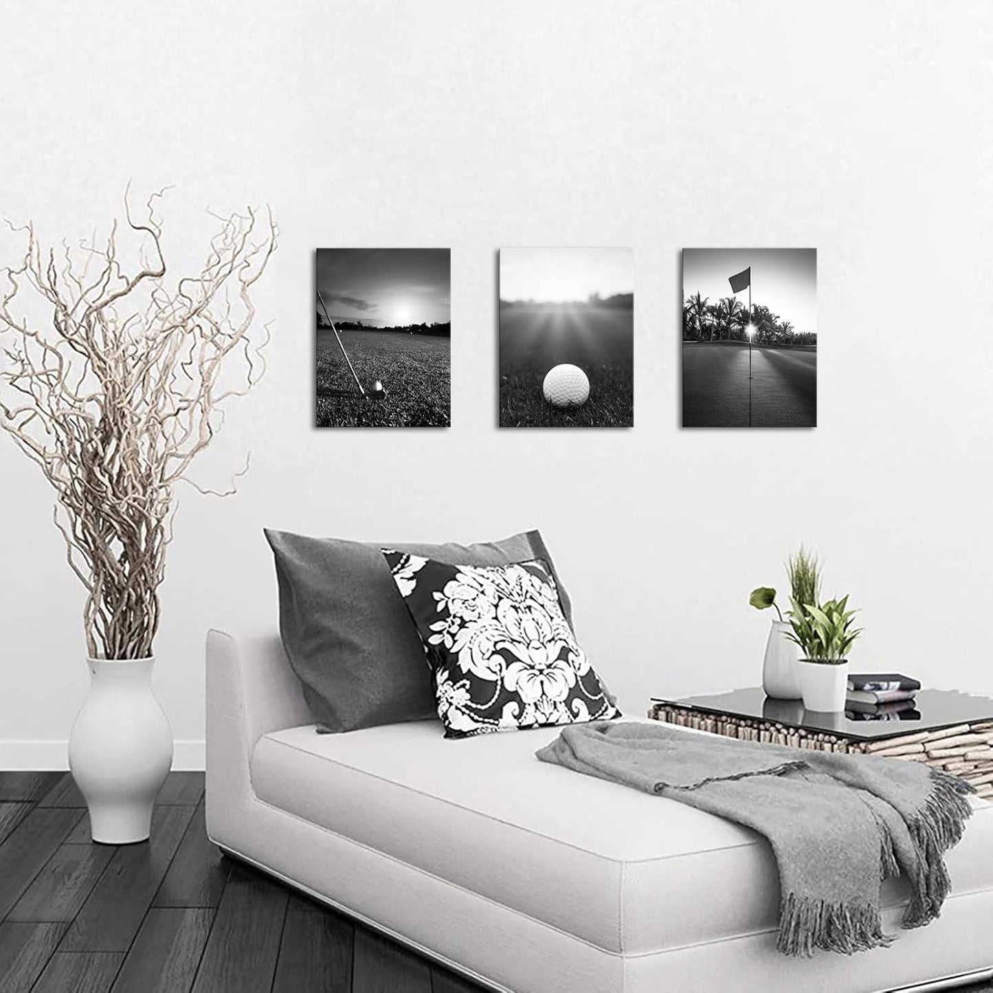 Artmyharbor Golf Canvas Wall Art for Living Room Decor Black White Golf Course Sport Picture Golfing Office Wall Decor