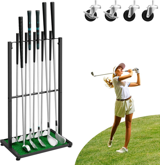OYEAL Golf Club Holder Stand, Golf Ball Holder Display for 10 Cues, Golf Club Storage Organizer for Garage, Home Club Simulator, Golf Accessories/Gifts for Men Golfers, Black