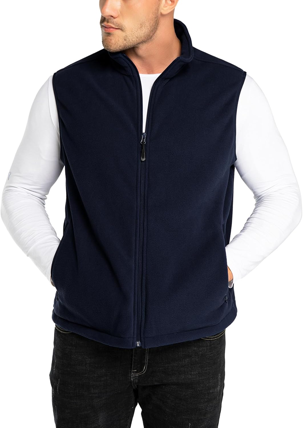 33,000ft Men's Fleece Vest, Lightweight Warm Zip Up Polar Vests Outerwear with Zipper Pockets, Sleeveless Jacket for Winter