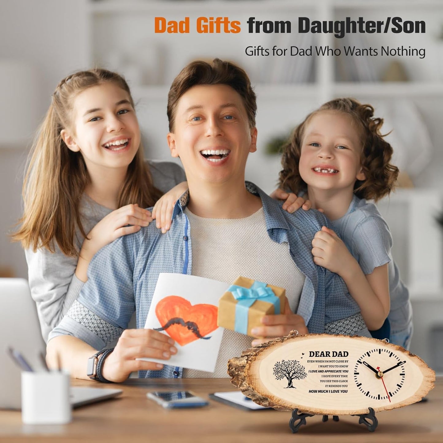 BeauGift Dad Gifts, Christmas Wooden Clock Gifts for Dad from Daughter Son Kids, Daddy Birthday Gift Idea for Papa Father Who Wants Nothing, Christmas Fathers Day Present from Child to My Dad