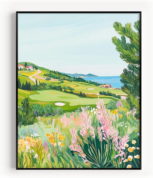 Golf Course Floral Pastel Art Print Posters - Premium Giclee Fine Art Prints - Golf Course Home Decor Posters, Golfer Art Prints for Home and Office Decor - Vintage Aesthetic, Ready to Frame