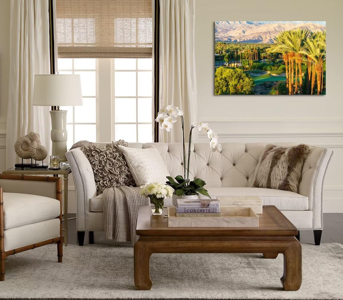 Palm Trees with Golf Course Canvas Wall Art for Living Room Bedroom Bathroom Home Decorations Coachella Valley Mountain Picture Wall Decor Prints Modern Framed Artwork Ready to Hang(24''H x 36''W)