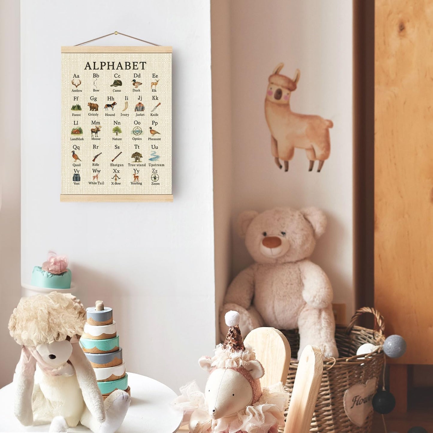 Boat Wades Hunting Alphabet Nursery Wall Art Poster Hanger Frame, Forest Nursery Decor, Educational Alphabet Hunting Hanging Wall Decor for Toddler Boys Bedroom Playroom Classroom, 12x16 Inch