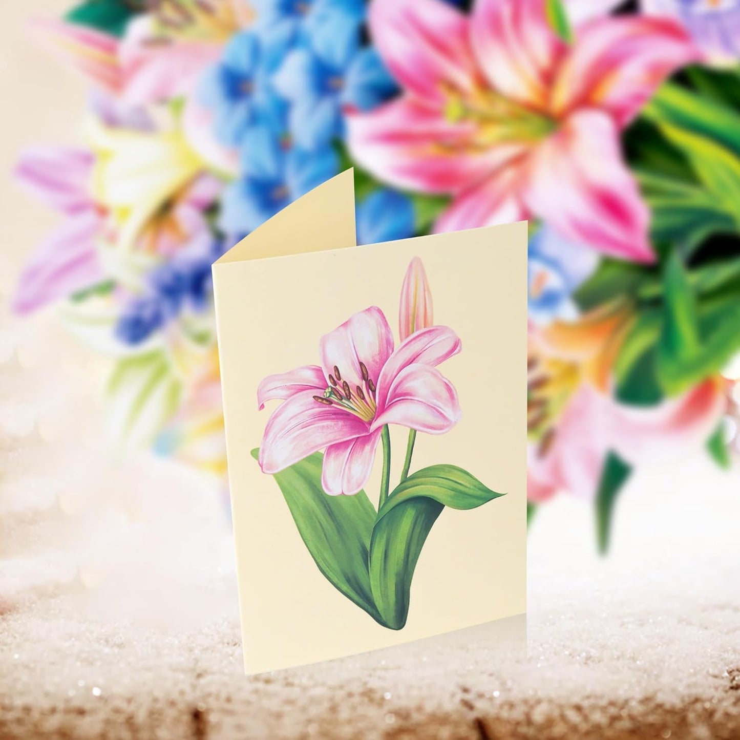 Airpark Pop Up Flower Card, 3D Greeting Card – Colorful Lily Bouquet – For Mom, Teacher – Thank You, Birthday, Mother’s Day Card