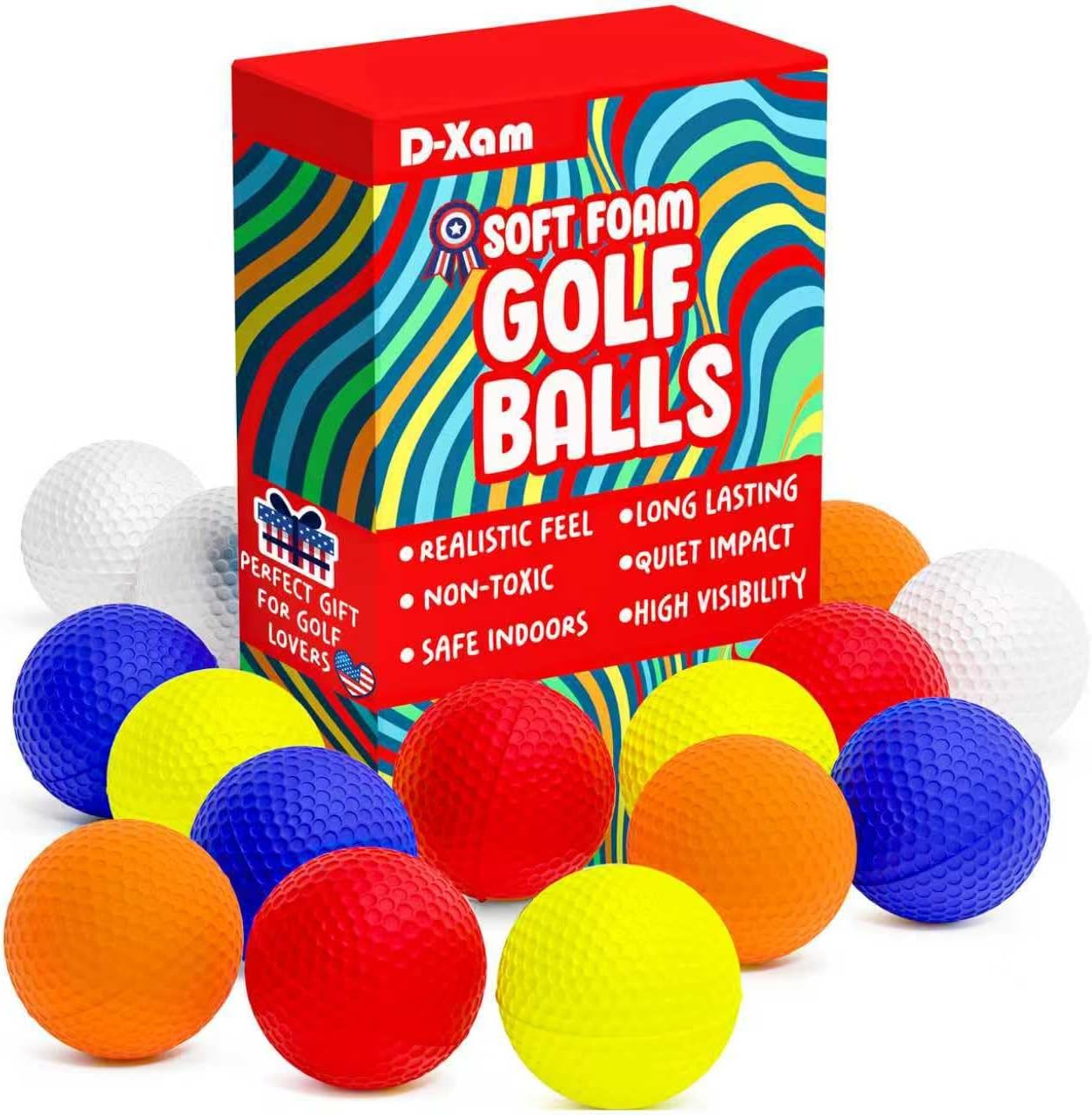 D-Xam Foam Golf Balls Bulk Practice Golf Ball Soft Multicolor, Yellow, White or Orange | Long Lasting & Realistic Feel | Limited Flight Use Indoors Outdoors Backyard Training