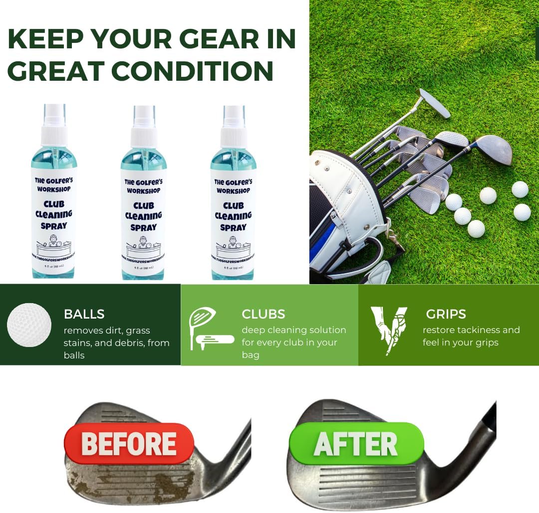 The Golfer's Workshop Golf Club Cleaner – 4oz Portable Spray Bottle | Deep Clean for Clubs, Balls & Grips | Golf Accessory