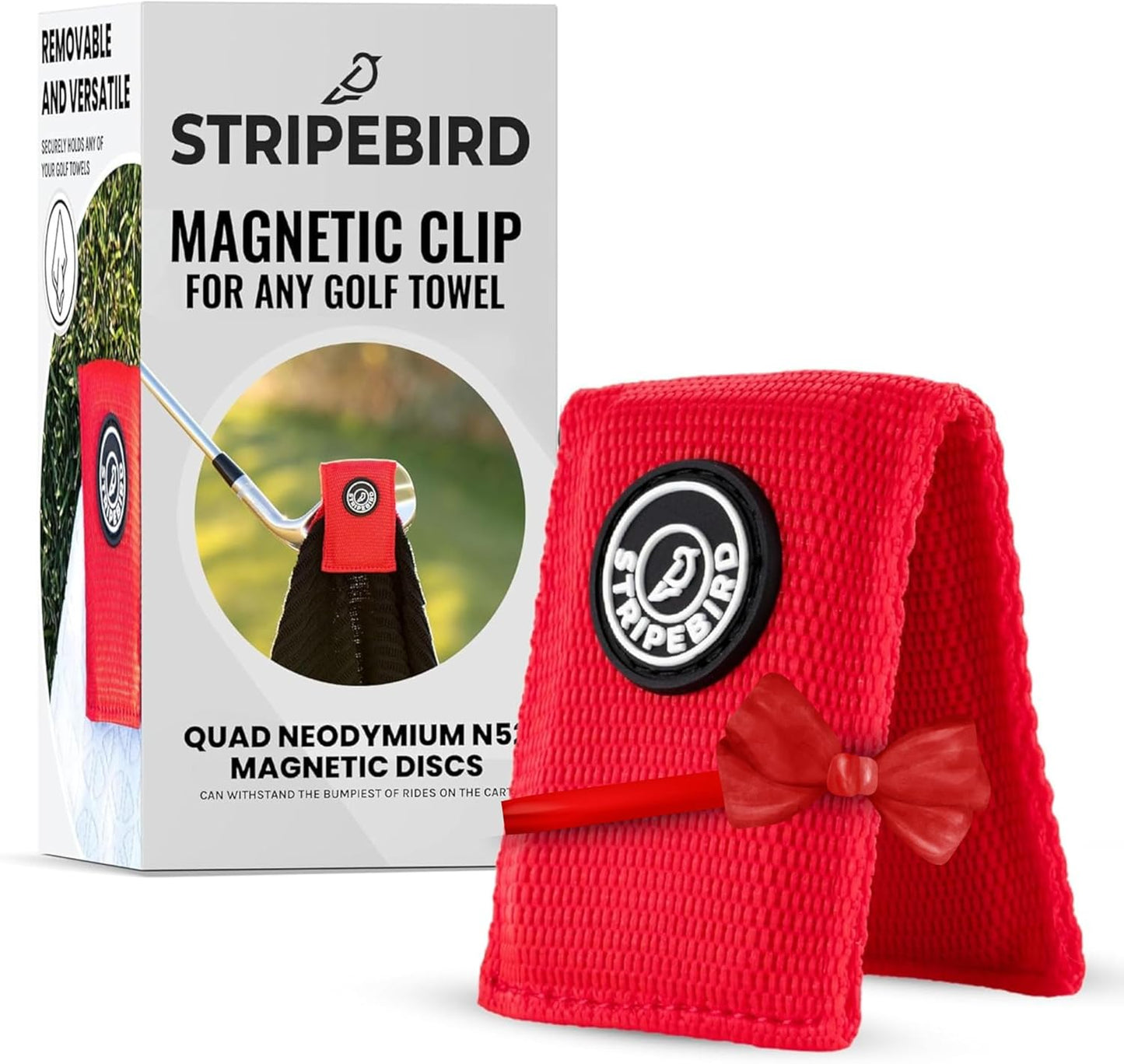 Stripebird - Magnetic Clip for Any Towel (Red) - Highest Strength Magnet for Magnetic Golf Towel - Removable from Towels - Magnet Golf Towel - Magnetic Golf Towels for Men