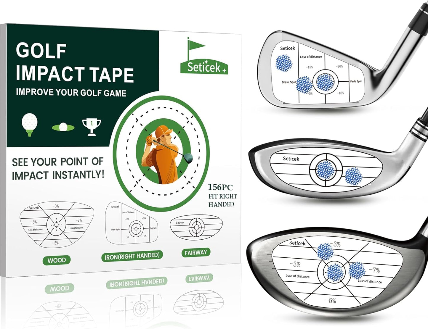 Golf Impact Tape Labels,High-Resolution Strike Stickers for Wood,Iron & Fairway Clubs,Self-Teaching Sweet Spot and Consistency Analysis,Useful Training Aid Improve Ball Striking